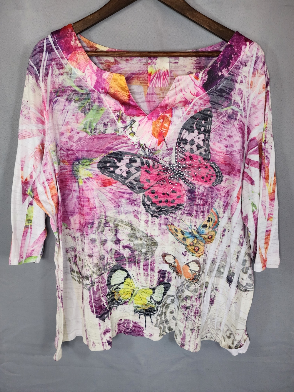 Pink Butterfly V-Neck Tunic Top for Women